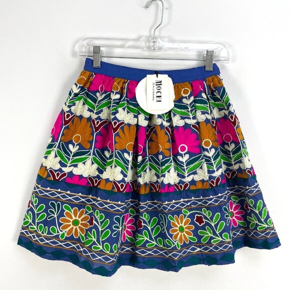 NWT All Things Mochi Womens Small Floral Embroidered Mini Skirt 100% Cotton - Picture 1 of 10